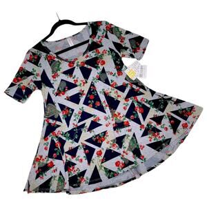 LuLaRoe Floral Paisley Perfect T XXS NEW Blue Grey Red Green Swing Tunic Tee Top